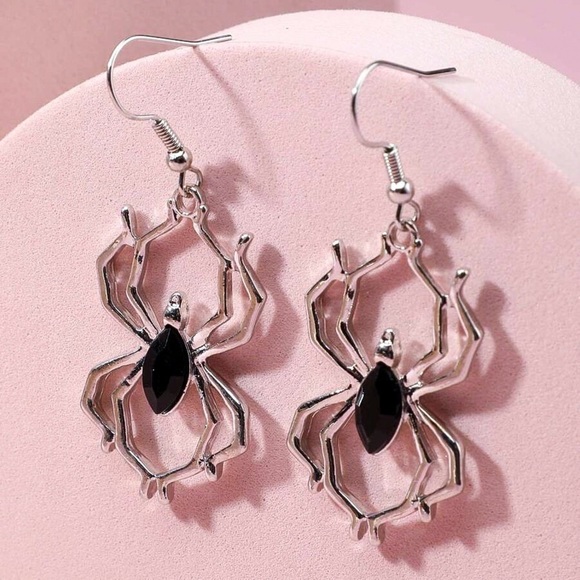 Any 2/$20! Silver & Black Gem Spider Drop Earrings - Picture 5 of 8